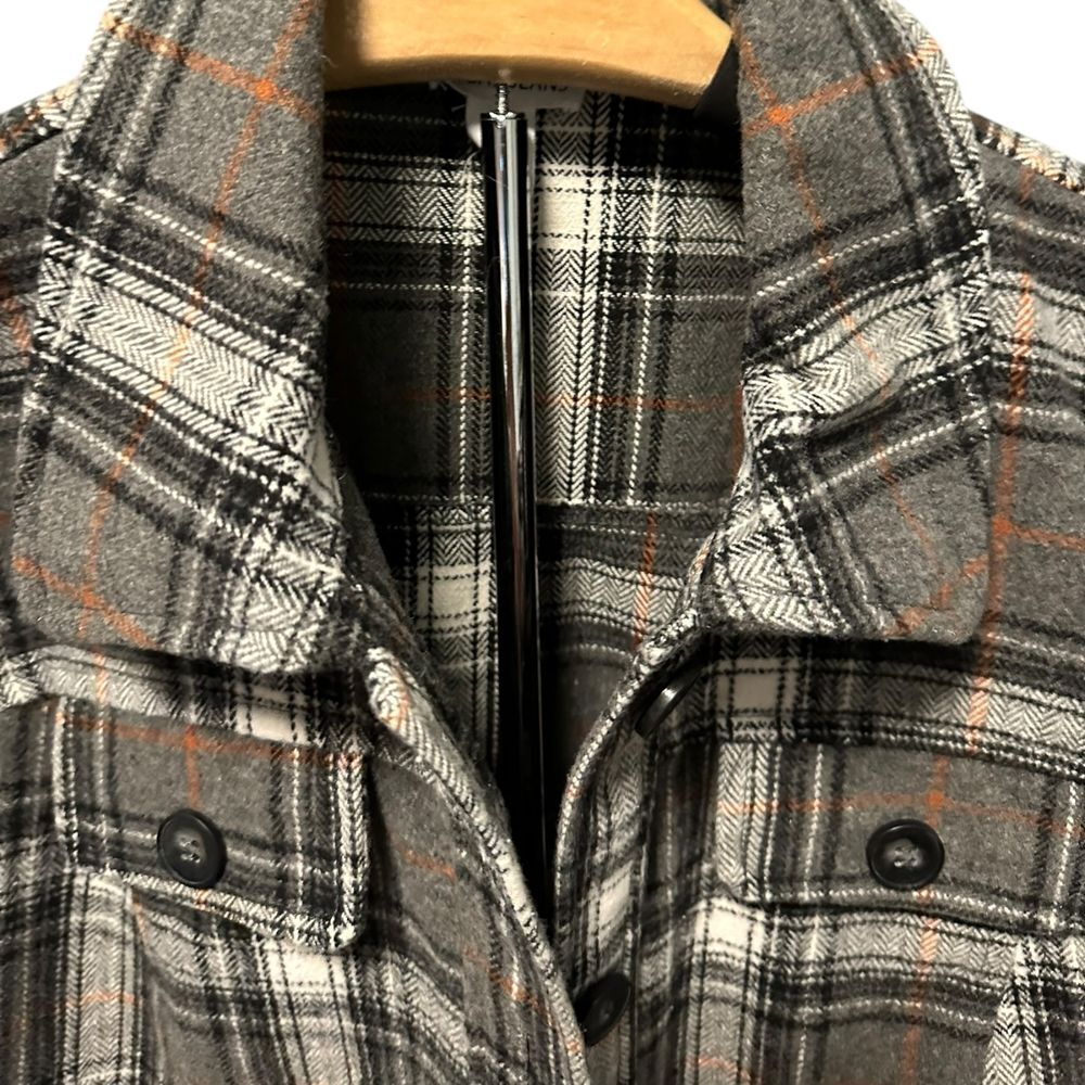 Plaid Flannel Jacket Button Front Shacket Gray Bl… - image 4